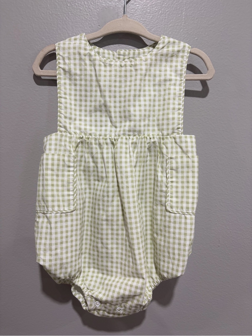 Sophie & Lucas Green Gingham Bubble Romper 24M Pockets